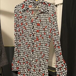 NWT Style & Co Stylish Black & Red Shoe Patterned Women's Blouse Stiletto Cherry